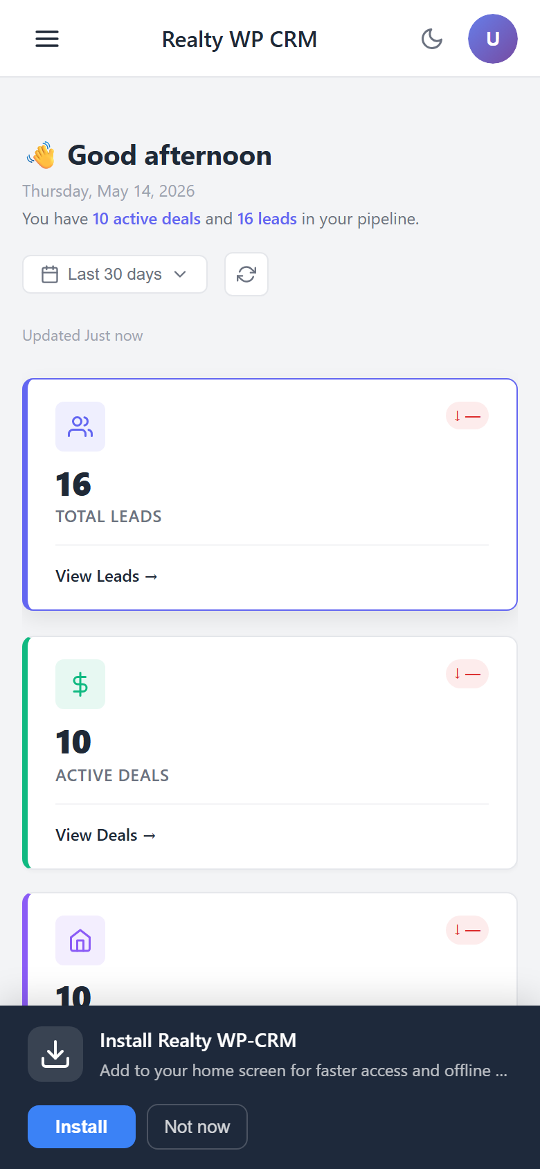 CRM portal standalone app view