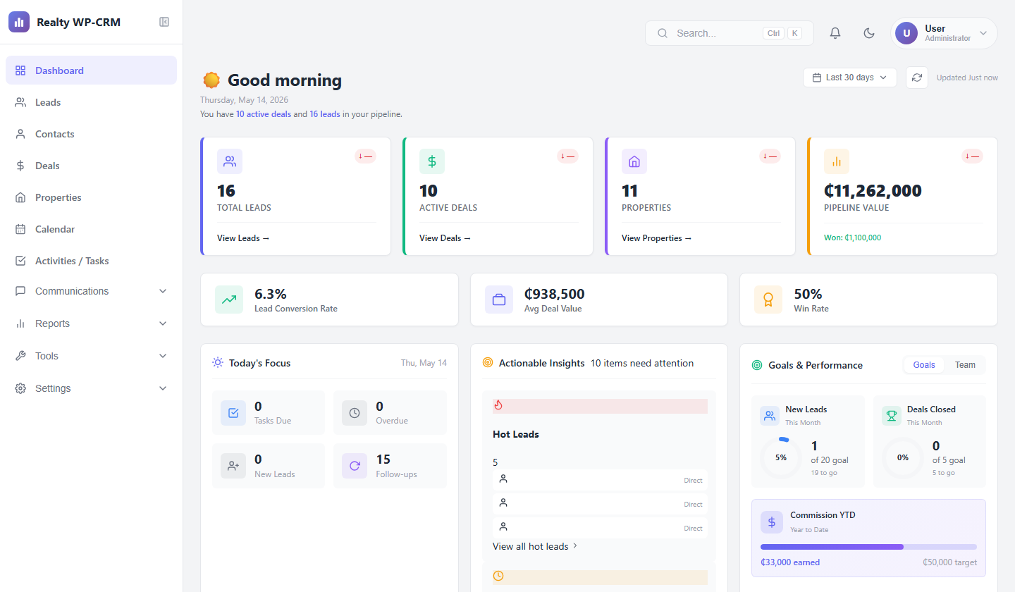 Realty WP-CRM Dashboard